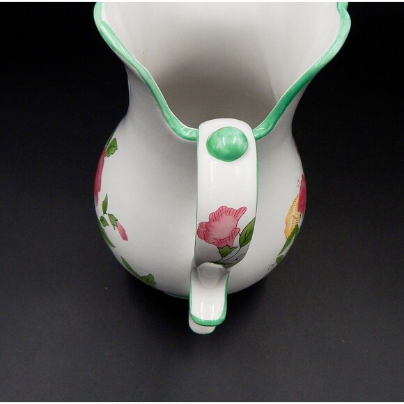 White Flowered Ceramic Water Pitcher Jug Transferware 9 Inch Vase - Picture 9 of 9